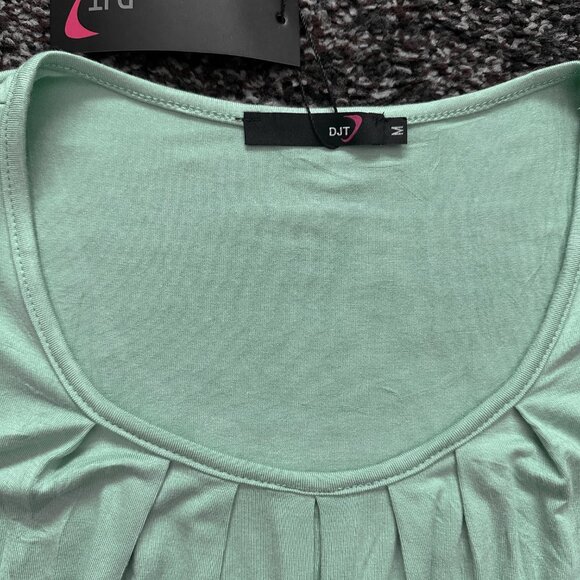 DJT FASHION (M) Green Blue Mint Pleated Tee Scoop Blouson Top Aqua Dusty Jade - Picture 7 of 11